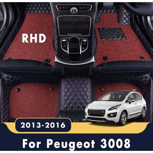 RHD Luxury Double Layer Wire Loop Carpets Car Floor Mats Interior Protector Covers Leather For Peugeot 3008 2016 2015 2014 2013