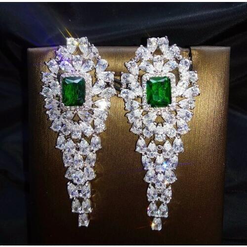 SINZRY Luxury jewelry cubic zircon micro paved sparkling tassel palace wedding dangle earrings for women