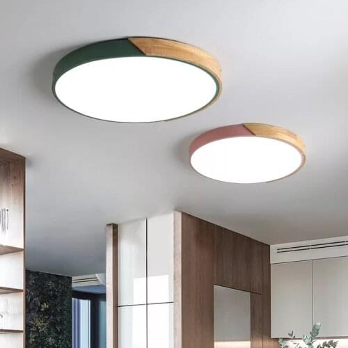 Ultra-thin 5cm Solid Wood Ceiling Lamp Modern Led Macaron Living Room Decoration Lighting Bedroom Kitchen Surface Mounted Lamp