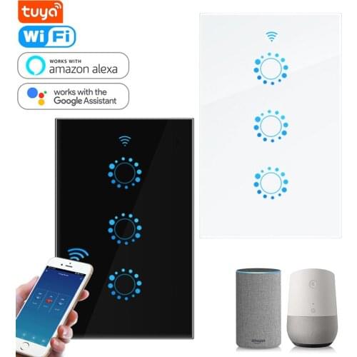 Tuya Smart Switch US Standard Work with Alexa Google Home Smart Touch Switch App Control Glass Panel 10A LED Light Wall Switch