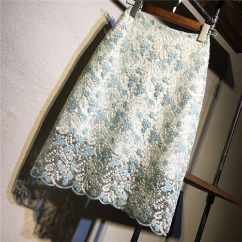 Lace Embroidery Mesh Women Skirts Summer New 2021 Straight Knee-Length Elegant Office Lady Skirts Clothing Top Quality