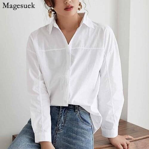 Long Sleeve Loose Casual Bottom Shirt Single Breasted Blouse Women 2020 Korean Autumn Wild White Shirt Cotton Lapel Tops 12657