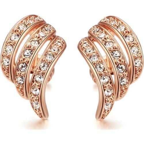 DANS ELEMENT Brand Angles Wing Vintage crystal Copper Rose Gold Color Fashion Stud Earrings for Women #RG82264