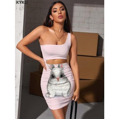 KYKU Brand Rabbit Dresses Women Animal Halter Sleeveless Lovely Hollow out Dresses Harajuku Vestido Sexy Womens Clothing Summer