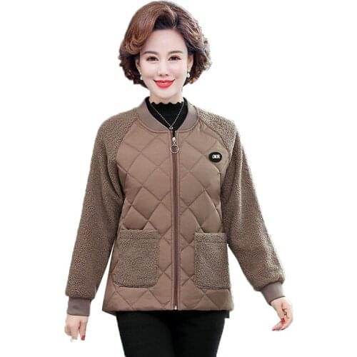 Women Cotton Coat 2021 New Lamb Wool Jackets Outwear Female Autumn Winter Middle-Aged Elderly Mothers Jacket Large Size 5XL