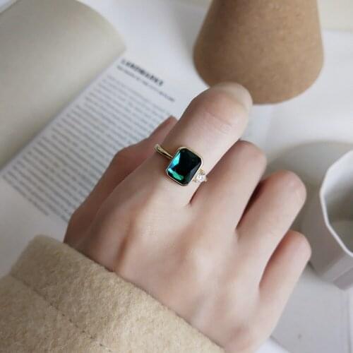 2019 New Fashion 100% Genuine 925 Sterling Silver Ring for Women Gift Ring Golden Color Green Crystal Silver Jewelry Accessories