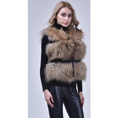 Women Real Fur Vest Genuine Raccoon Fur Gilet Waistcoat women winter fashion short vest high quality