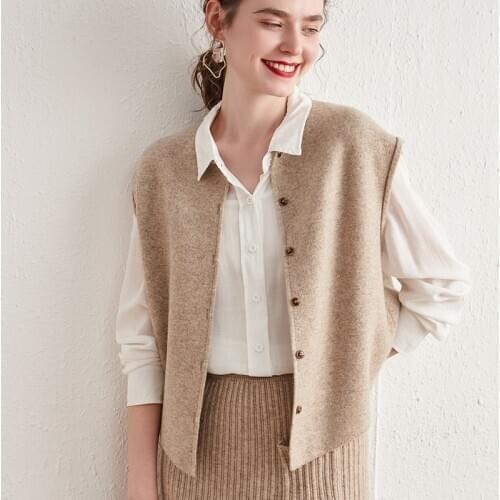 100% Merino Wool Knitted Jackets Woman Sleeveless Oneck Cardigans 2Color Vest Hot Sale 2020 Winter Autumn Female Sweaters