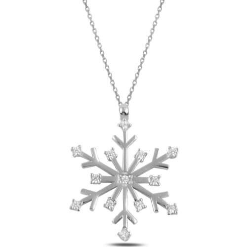 100% Real 925 Sterling Silver Zircon Stone Snowflake Necklace girl gift woman