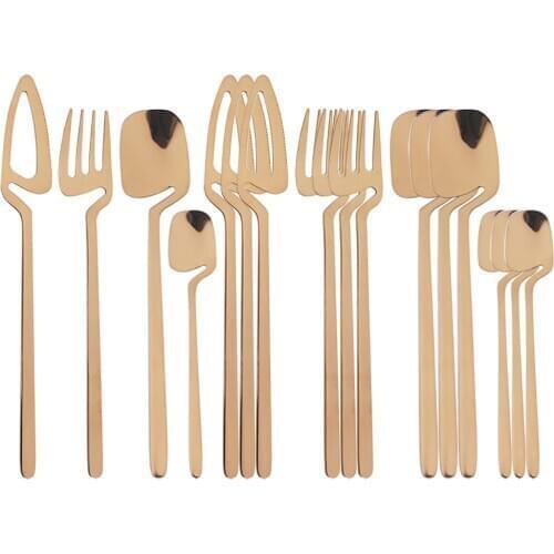 16Pcs Rose Gold Cutlery Set Knife Fork Spoon Dinner Tableware Set 18/10 Stainless Steel Dinnerware Party Silverware Flatware Set