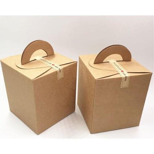 24pcs/Lot Handmade Kraft Paper Carrying Case Boxes For Small Cake Dessert Package Container Paper Boxes With Long Strip Stickers