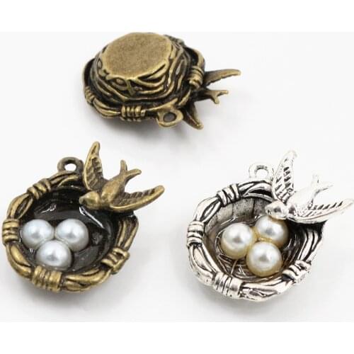 24x19x9mm 4pcs Antique Silver Plated and Bronze Plated Bird Nest Handmade Charms Pendant:DIY for bracelet necklace