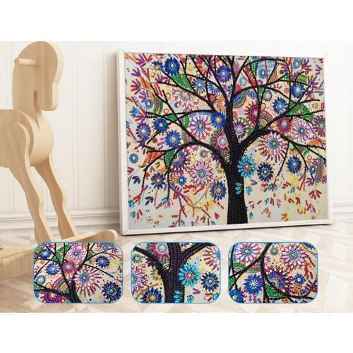 5D Special Shaped Diamond Painting Colorful Tree Pattern Partial Drilled Cross Stitch Kits DIY Diamond Embroidery Decor Home