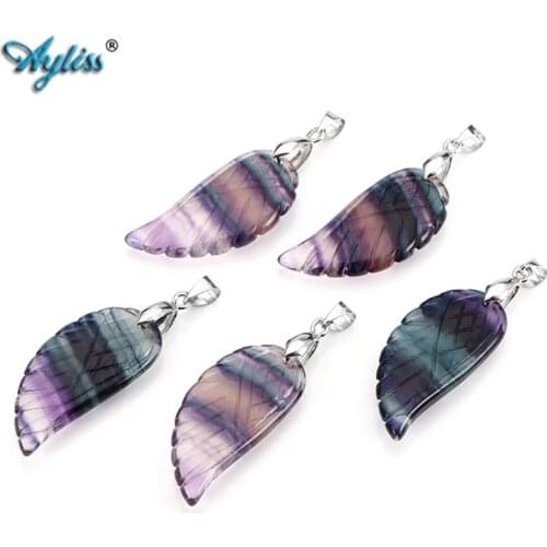 Ayliss Natural Stone Pendant Carved Angel Wings Reiki Healing Pendants Crystal Gem Stones Pendant Necklace Jewelry Birthday Gift