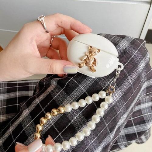 For Huawei Freebuds 4 4i 3 PRO Earphone Case Soft Protect Accessories Cover Freebuds 4i Cartoon Gold Bear Chain Bracelet Cover