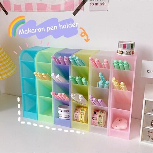 Color 4 Gird Desktop Organizer Pen Holder Desk Makeups Pencil Storage Box