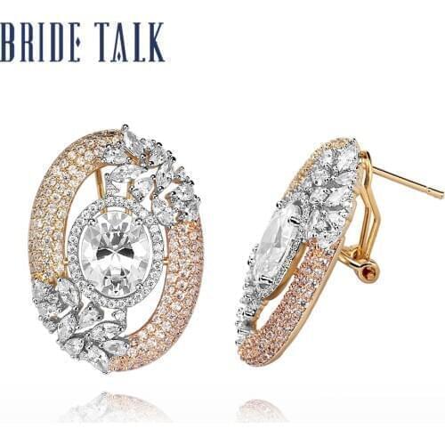 Bride Talk Elegant Women Earrings Oval Egg-shaped Micro Pave Cubic Zirconia Luxury Dazzling Crystal Jewelry For Wedding Banquet