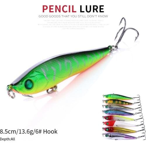 Hengjia 8pc 8.5cm 13.6g Pencil lure wobbler Fishing Lure bass Minnow pesca laser isca Artificial fishing tackle White fish
