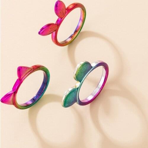 Tocona 3pcs/sets Lovely Rabbit Ears Joint Ring Sets for Women Colorful Spray Paint Alloy Metal Cute Ring Jewelry кольца 20223