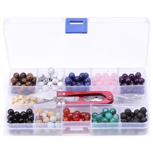 1 Set 8mm Stone Beads Box Set Kit Natural Gem Stone Beads Round Loose Sacper Bead With Tool For DIY Jewelry Making Findings