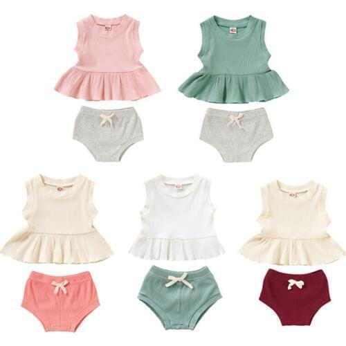 Pudcoco 2PCS Newborn Baby Girls Clothes Set 2020 New Ruffle Soild T-shirt Top Pants Shorts Summer Casual Cotton Outfit