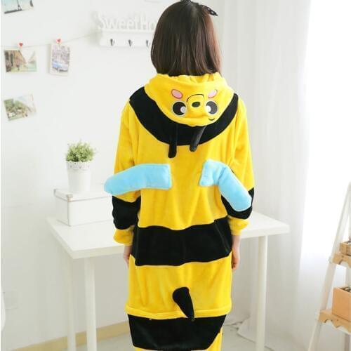 Yellow Bee Animal Cosplay Costume Onesie Hoodie For Adult Women Men Halloween Holiday Party Flannel Full Length
