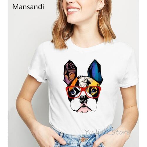 Colorful French Bulldog animal printed t-shirt women summer fashion t shirt femme harajuku kawaii clothes white tshirt