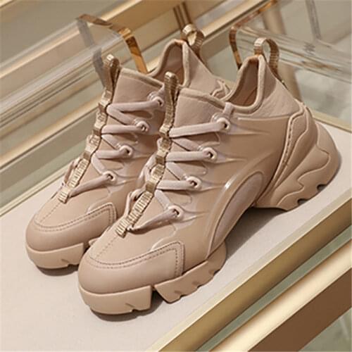 New Casual Shoes Female Sports Walking Comfortable Genuine Leather pattern high quality increased womens Sneakers Size 35-41