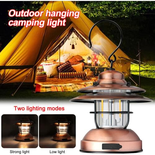 Retro Bronze Camping Lamp USB Rechargeable Portable Tent Light Outdoor Hang Lantern Home Decoration Night Light IPX4 Waterproof