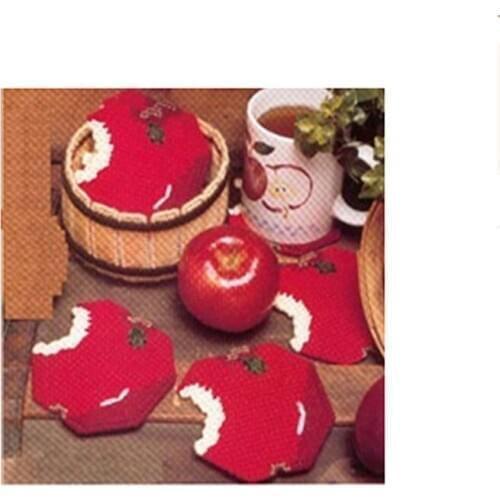 1 set, 3D embroidery kit, 3D cross stitch apple bite coaster placemat kit