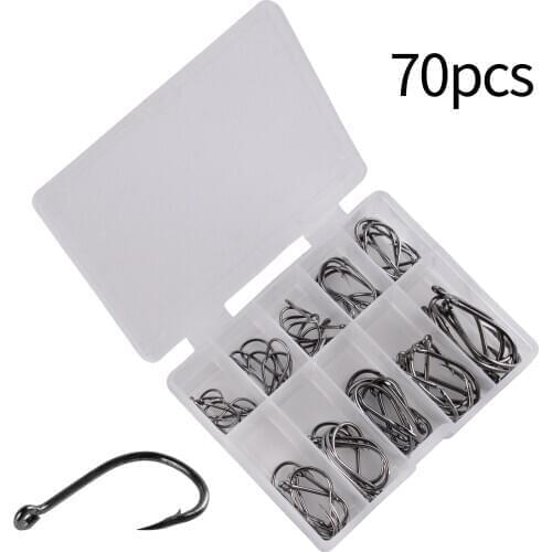 70Pcs/lot Fishing Hook Set Kit Mix 3#-12# Carbon Steel Carp Fishing Hooks With Hole Fishhooks Pesca Fishing Tackle Accessory