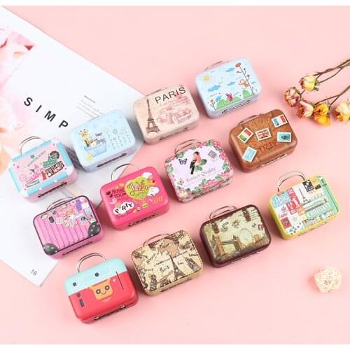 New Style Fashion Metal Mini Suitcase for Dolls Miniature Toy Trunk Dollhouse Decoration Small Clutch Jewellery Box Doll Handbag