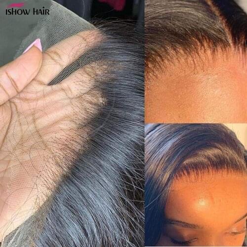 Ishow 13X6 HD Transparent Lace Frontal Wig 30 Inch Bone Straight Lace Front Wig Brazilian Long Human Hair Wigs for Black Women