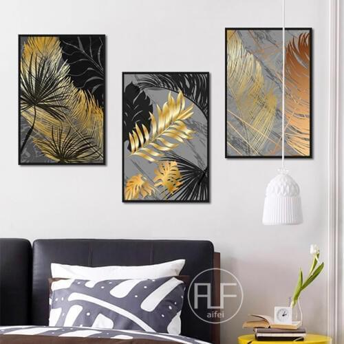 Golden Leaves Canvas Painting Abstract Plant Nordic Posters And Prints Modern Home Decoration Bedroom At Wall Pictures No Frame