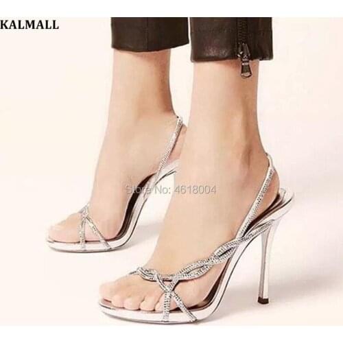 KALMALL Gladiator Crystal Strap Sandals Wedding Dress High Heels Women Party Sandalias Sexy Cross Stilettos Prom Sandle