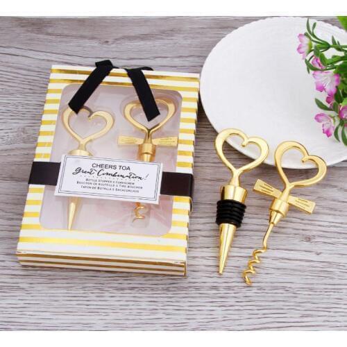 Wine Bottle Opener 200pcs=100sets Heart Shaped Great Combination Corkscrew and Stopper Sets Wedding Favors Gift SN078