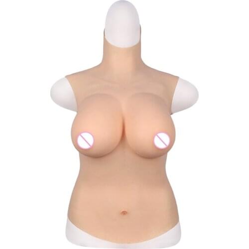 Silicone Breast Forms Half Bodysuit High Collar Neck D CUP Fake Artificial Boobs Realistic Crossdresser Shemale Drag Queen 4G