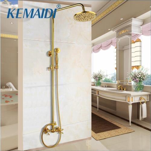 KEMAIDI Bathroom Shower Mixer Tap Shower Faucets Gold Brass Faucet Set Rain Shower Head Round Wall Mounted Bathtub Faucet Sets