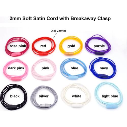 Sutoyuen 10pcs 2mm Satin Cord with Safety Plastic Breakaway Clasps for Silicone Baby Teething Pacifier Chewing Necklace Bracelet