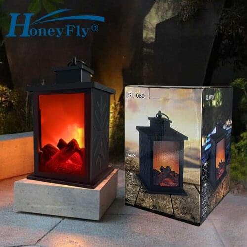 HoneyFly LED Flame Effect Lantern Lamp Simulation Fireplace Flame Dynamic Night Light Battery Powered For Living Room Decor