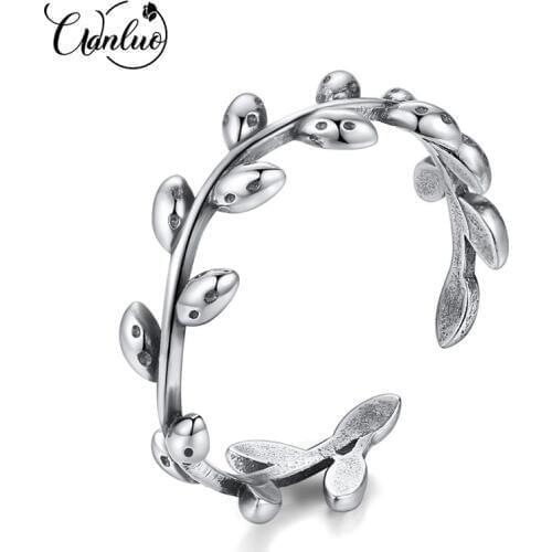 WANLUO Minimalism 925 Sterling Silver Stylish Open Rings for Women Leaves Design Vivid Fine Jewelry Carving S925 Wholesale 2020
