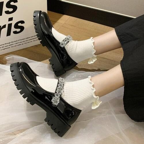 Women Student Shoes Japanese Style Round Toe High Heels Platform Leather Shoe Cute Lolita JK Girls Mary Jane Shoes crystal white