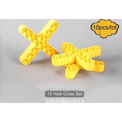 10pcs/lot Big Bricks Technic Cross Bar with 13 Holes Large Building Blocks DIY Creative STEAM Children Indoor Toy Blocks Parts