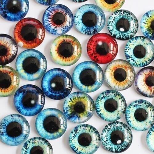 14mm Random Mixed Dragon Eyes Round Glass Cabochon Flatback Photo Dome Accessory Earrings Base In Pairs 30pcs/lot K05368