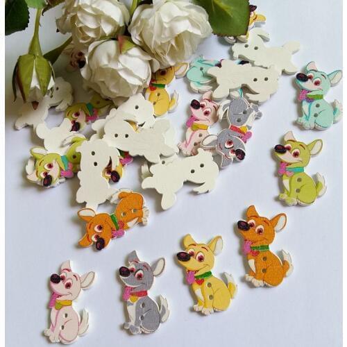 150PCs/lot Mixed Color Dog Wood Buttons For Neddlework 2 Holes Decorative Buttons for Crafts Sewing Accessories