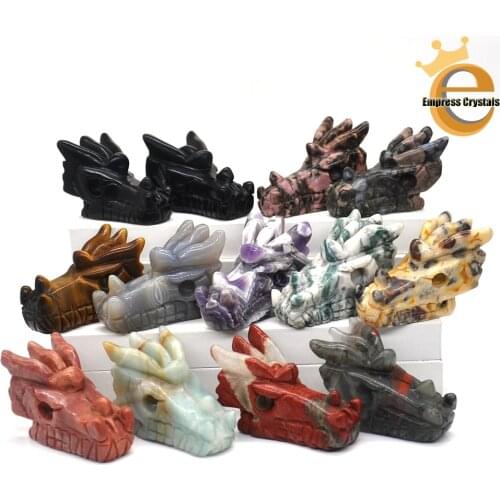 2" Skull Decoration Dragon Figurine Natural Crystals And Stones Healing Clear Quartz Amethyst Tiger Eye Gemstone Reiki Statue