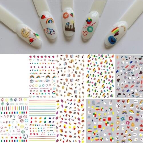 2PCS Nail Art Sticker Sheet Flowers Strawberry Rainbow Colorful Design Sticker Y1