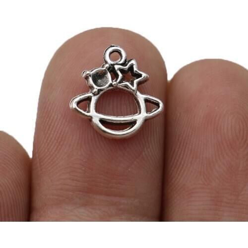 20pcs Antique Silver Plated Planet Charms Pendants for Jewelry Making Necklace DIY Handmade Accessories 13x12mm
