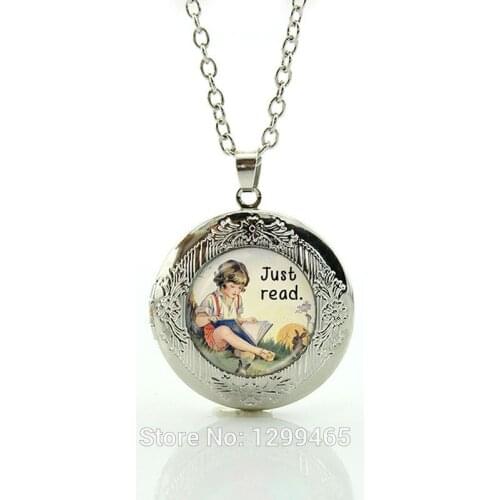 2017 Real Collares Art Pendant, Just Read Book Boy Kids Alice Jewelry, Quote Jewelry Wholesale Locket Pendant N658