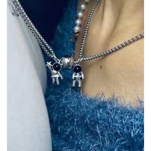 2021 Trendy Astronaut Magnetic Paired Pendant Necklace For Couple Jewelry Women Lover Christmas Gift Neck Chain Accessory Collar